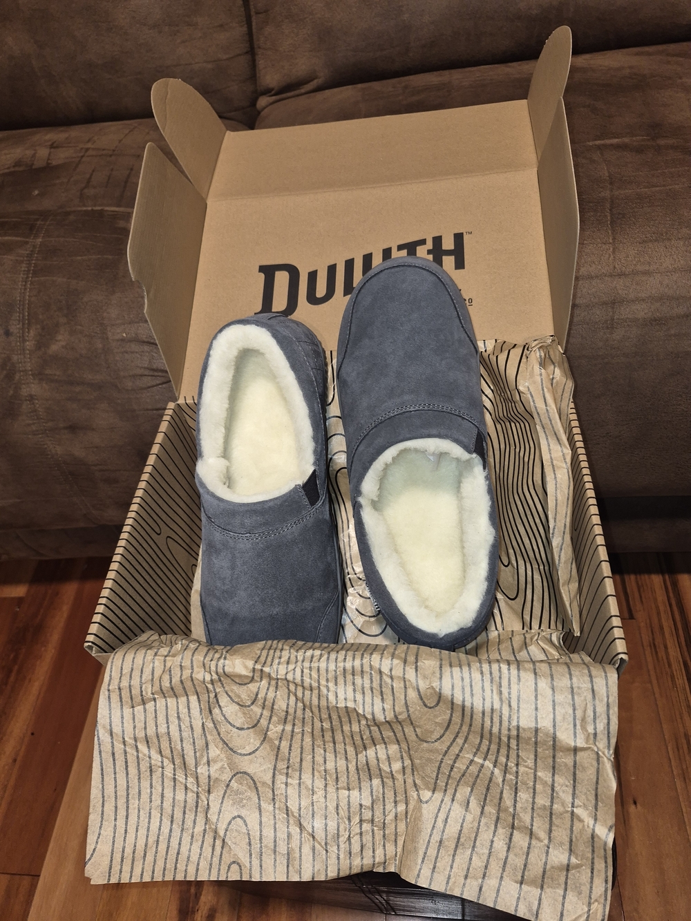 Duluth Trading Co Men's Gray Suede Shearling-Lined Slip-Ons 12M
